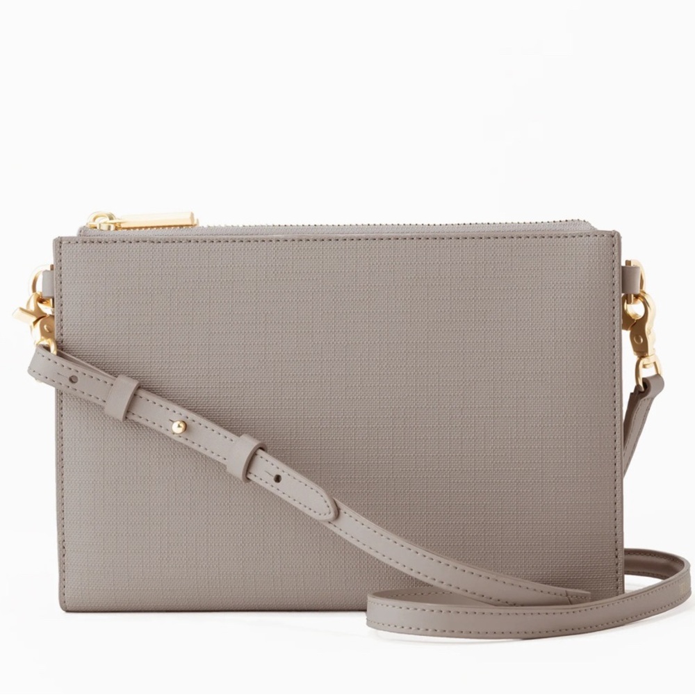 Dagne Dover Gray Structured Crossbody Clutch with Gold Hardware